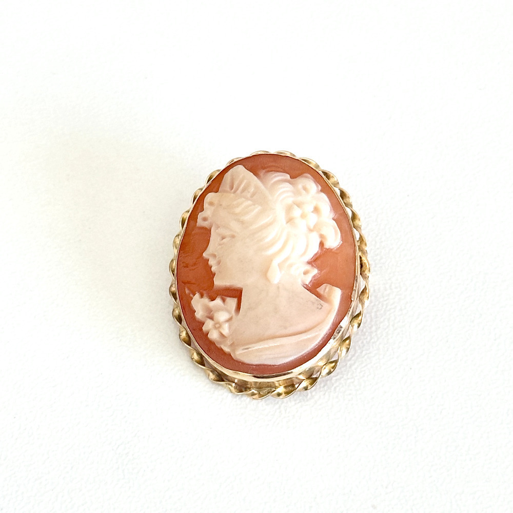 Vintage 14K Solid Yellow Gold Carved Shell Left Facing Cameo Brooch Pin Pendant - Picture 10 of 13
